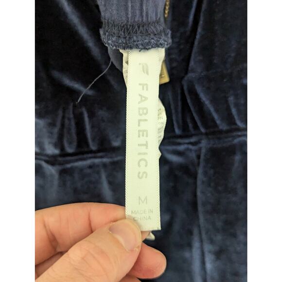 Fabletics Velour Zip Up Wide Leg Onesie Jumpsuit Navy Blue Velvet Womens Medium - Picture 6 of 6